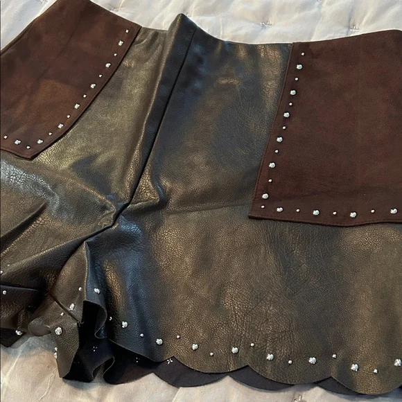 Anthropologie Dark Brown Studded High Waist Shorts NWT - Picture 5 of 8